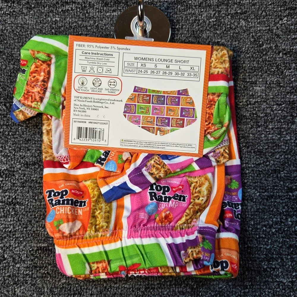 Top Ramen Lounge Shorts Womens XL Multicolor Noodle Print Novelty Kitschy PJ's - Picture 2 of 3